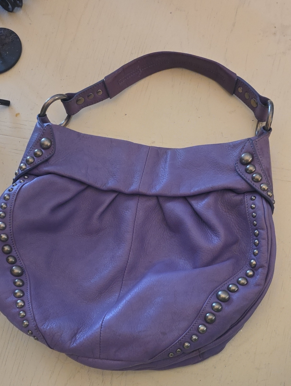 b. makowsky Purple Leather Studded Shoulder Bag